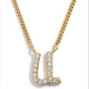 BaubleBar Initial U Pendant Necklace 18k Gold Plated Sterling Silver